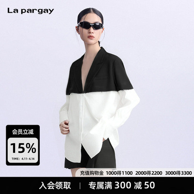La pargay纳帕佳100%亚麻长袖衬衫拼接西装2026春季新款休闲上衣