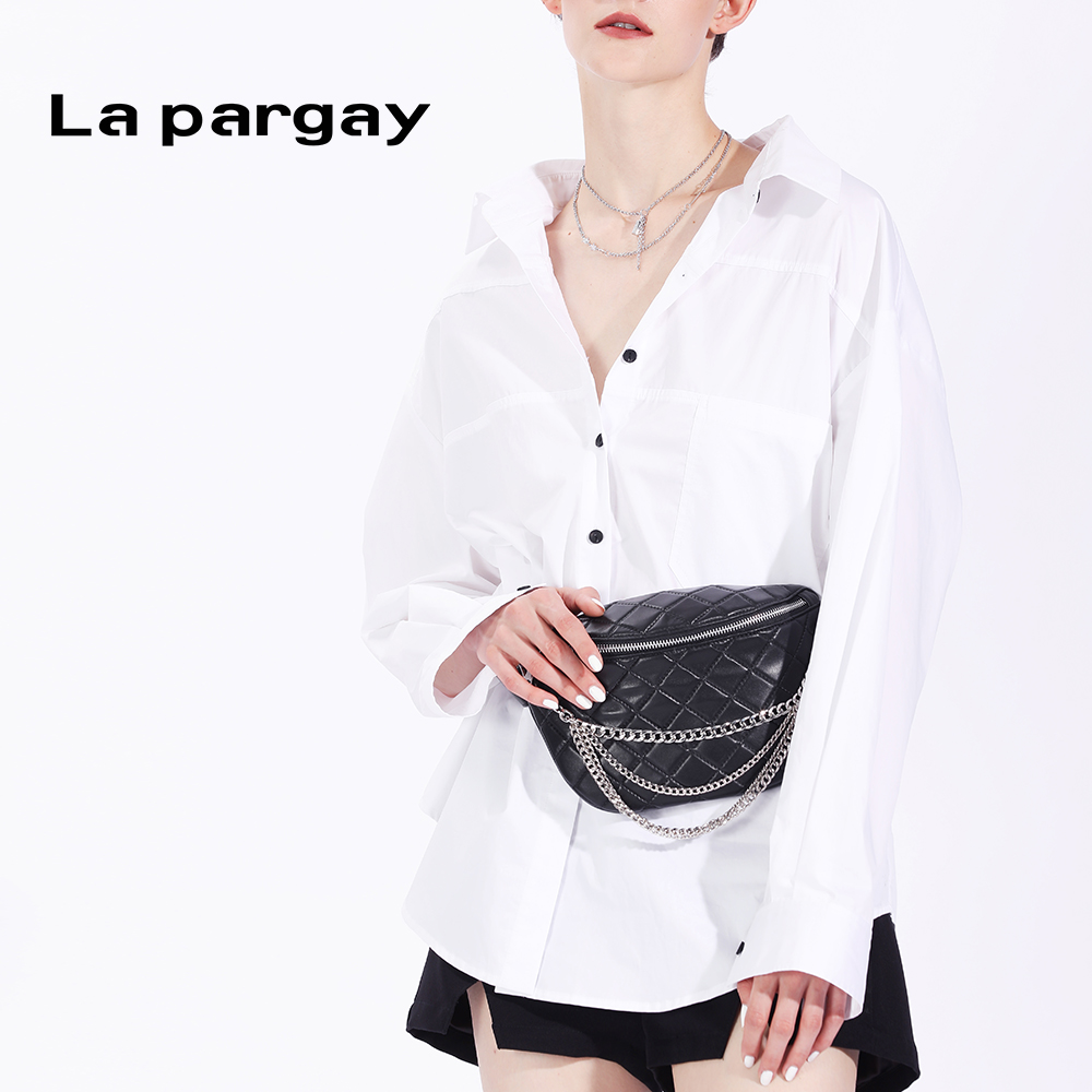 Lapargay纳帕佳新款女是黑色休闲户外出行多功能腰包斜款包