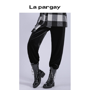 提花腰头休闲裤 Lapargay纳帕佳秋冬新款 子百搭宽松女裤 黑色裤 女装