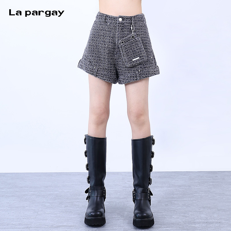 La pargay纳帕佳纯棉短裤阔腿休闲裤2025秋季新款女士设计感裤子