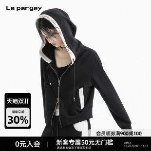 Lapargay酷飒拼色连帽短外套 小个子版型 双向金属拉链L78301212C