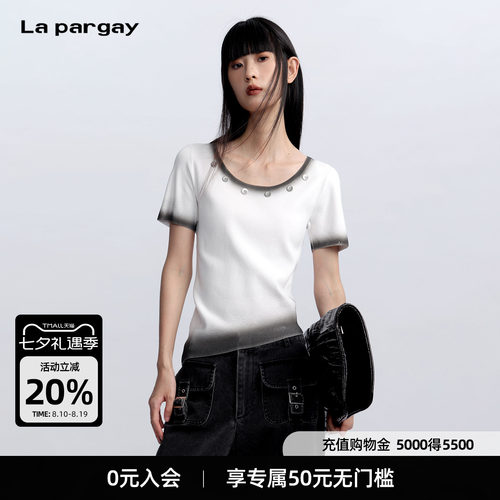 Lapargay渐变针织低圆领T恤