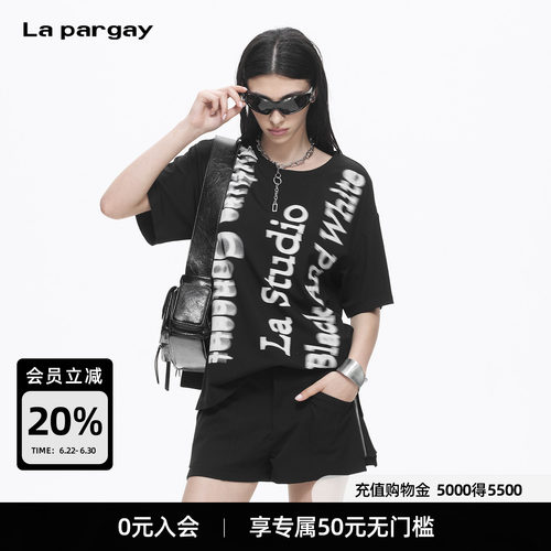 Lapargay黑色宽松字母T恤