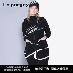 Lapargay纳帕佳秋季新款女装针织外套中长款连帽休闲开衫毛衣女