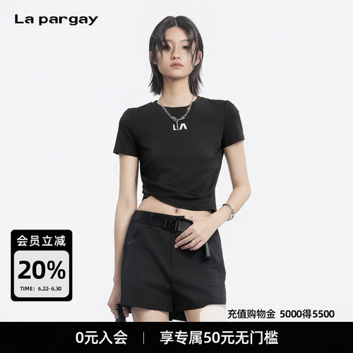 Lapargay扭褶短款修身T恤