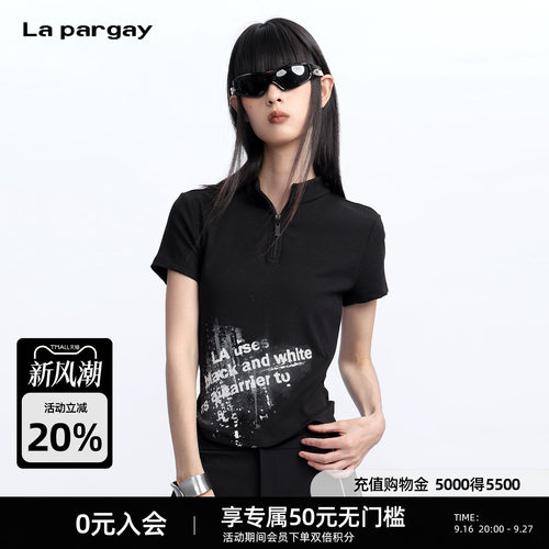 Lapargay 字母印花短袖T恤 短款修身上衣 半开拉链设计L75300204V