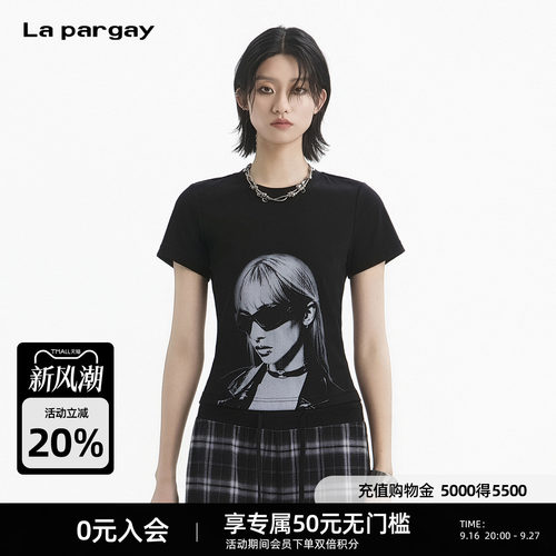 Lapargay复古短款黑白人像T恤