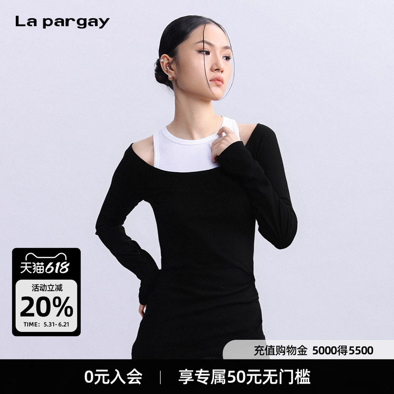 La pargay假两件性感露肩针织衫2026新款个性设计时尚长袖T恤衫