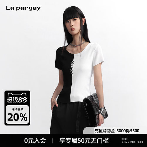 La pargay【犹在镜中】黑白撞色毛织短衫 撞色提花 L75308208C