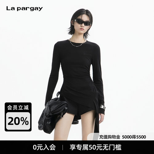Lapargay飘带长袖T恤修身显瘦