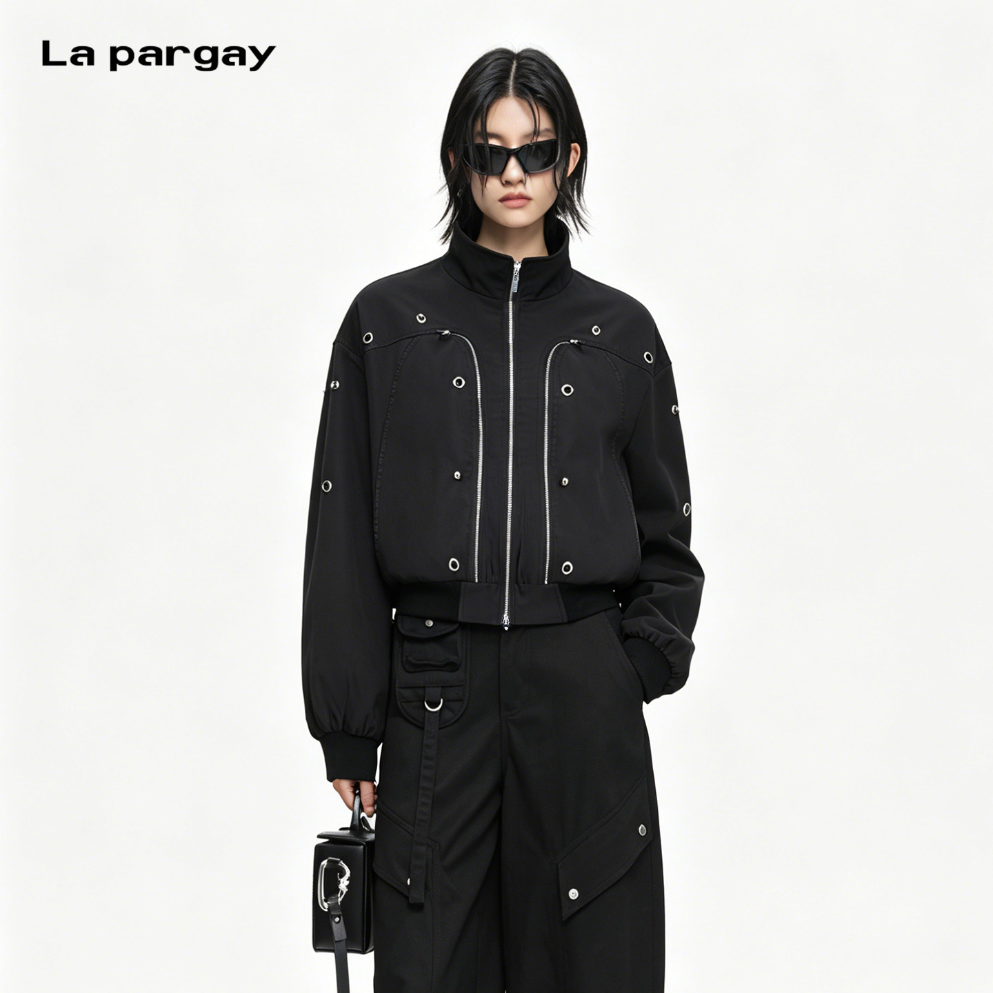 Lapargay金属环扣短款夹克 双拉链设计 利落高街风外套L75101216B