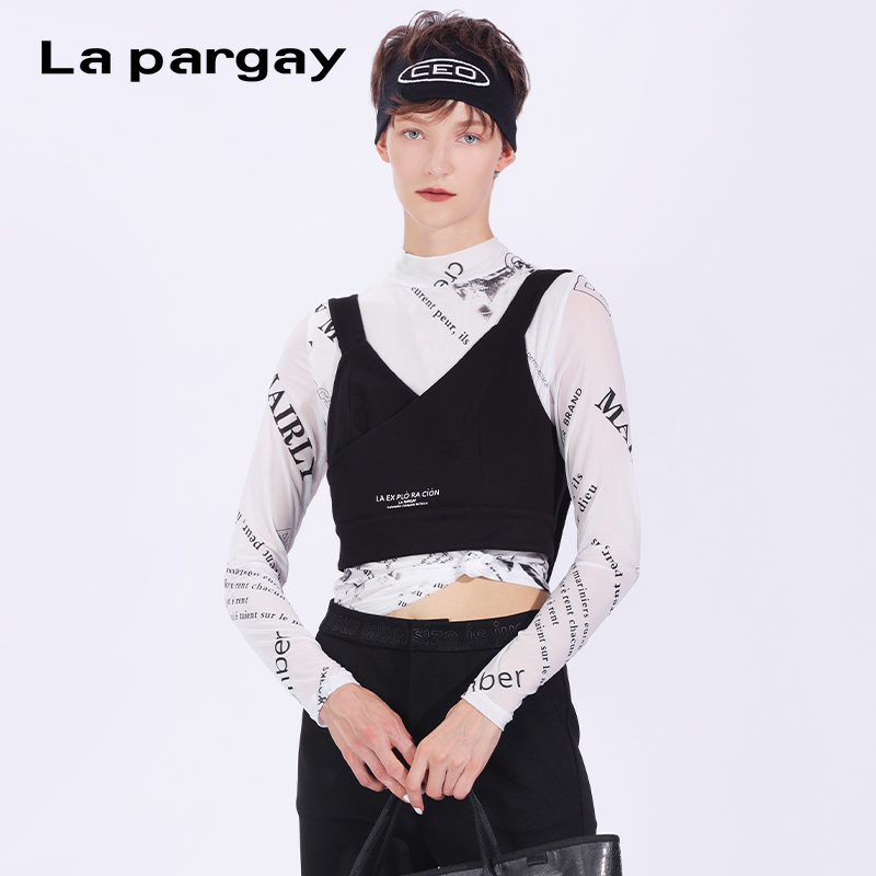 Lapargay纳帕佳新款抹胸式字母印花无袖短背心上衣