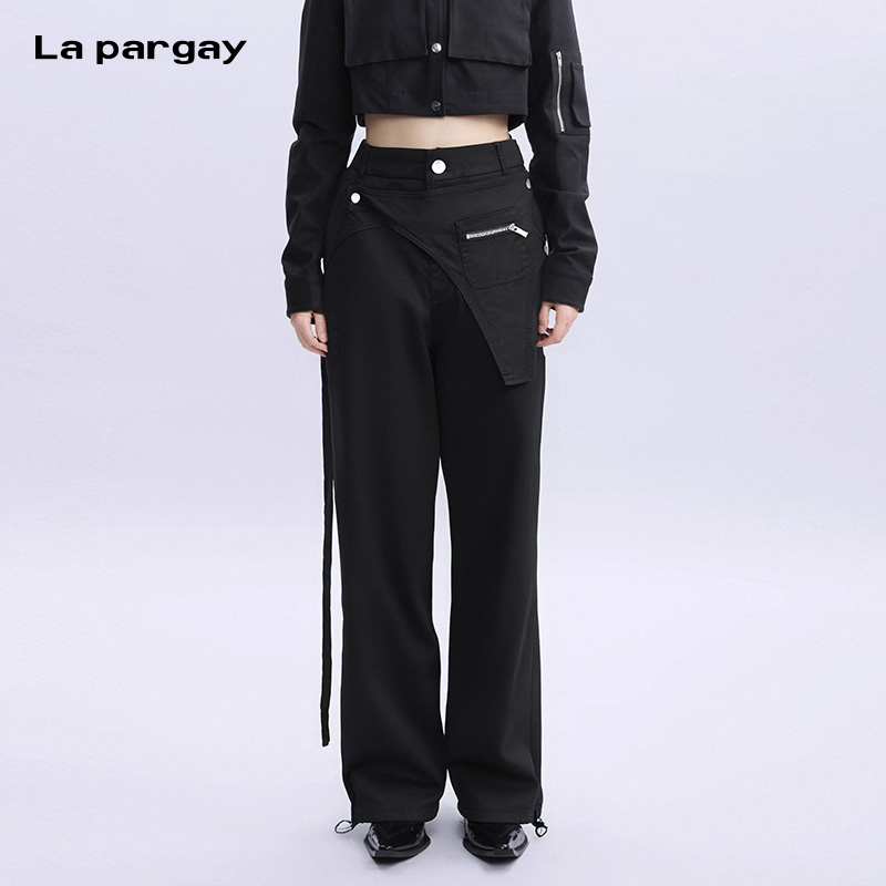 La pargay纳帕佳高腰长款直筒休闲裤2025新款女士设计感小众裤子