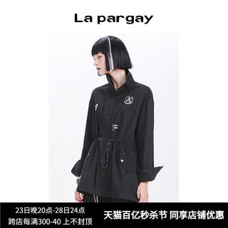 Lapargay纳帕佳春季新款女装黑色上衣个性时尚休闲中长款牛仔外套