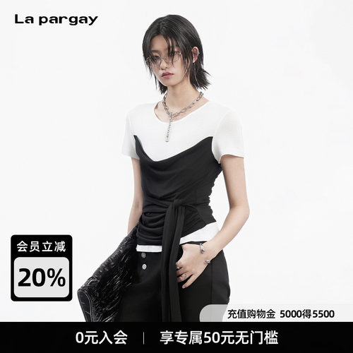 Lapargay黑白撞色假两件修身T恤