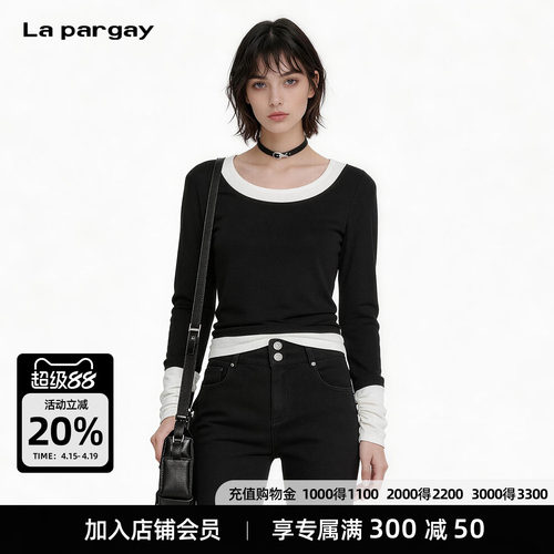 Lapargay 假两件撞色T恤 修身显瘦 亲肤透气 L75300302C
