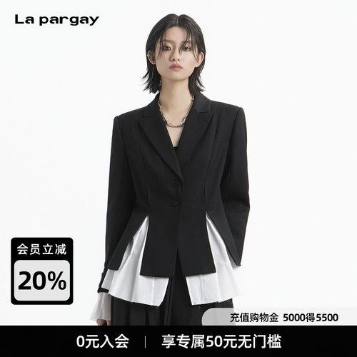 Lapargay酷飒短款假两件西装外套