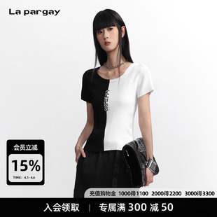 黑白撞色毛织短衫 pargay 犹在镜中 L75308208C 撞色提花