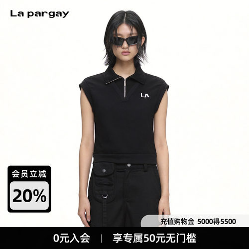 Lapargay短款无袖半开拉链POLO衫