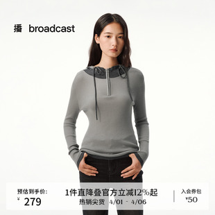 长袖 上衣DDS4SD5190 女秋季 播复古运动撞色连帽针织衫