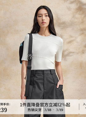播圆领针织T恤商场同款夏新款修身显瘦小个子短袖上衣BDR2SD0895