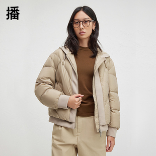 播24冬季新款90白鸭绒绗缝短款连帽羽绒服女宽松面包服DDR4RD5118