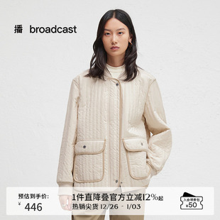 播冬季 竖条纹绗缝外套女休闲宽松棒球领棉服DDR4PD5091