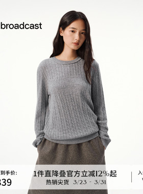 【羊毛】播灰色圆领宽松针织毛衣女秋冬慵懒上衣DDS4SD5291