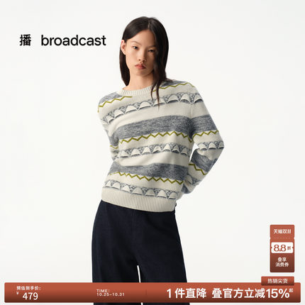 播冬季宽松提花针织衫秋冬圆领宽松毛衣BDS4SD3765
