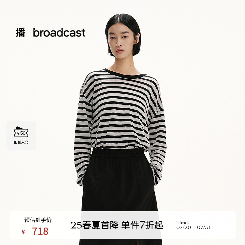 罗纹圆领，轻薄条纹