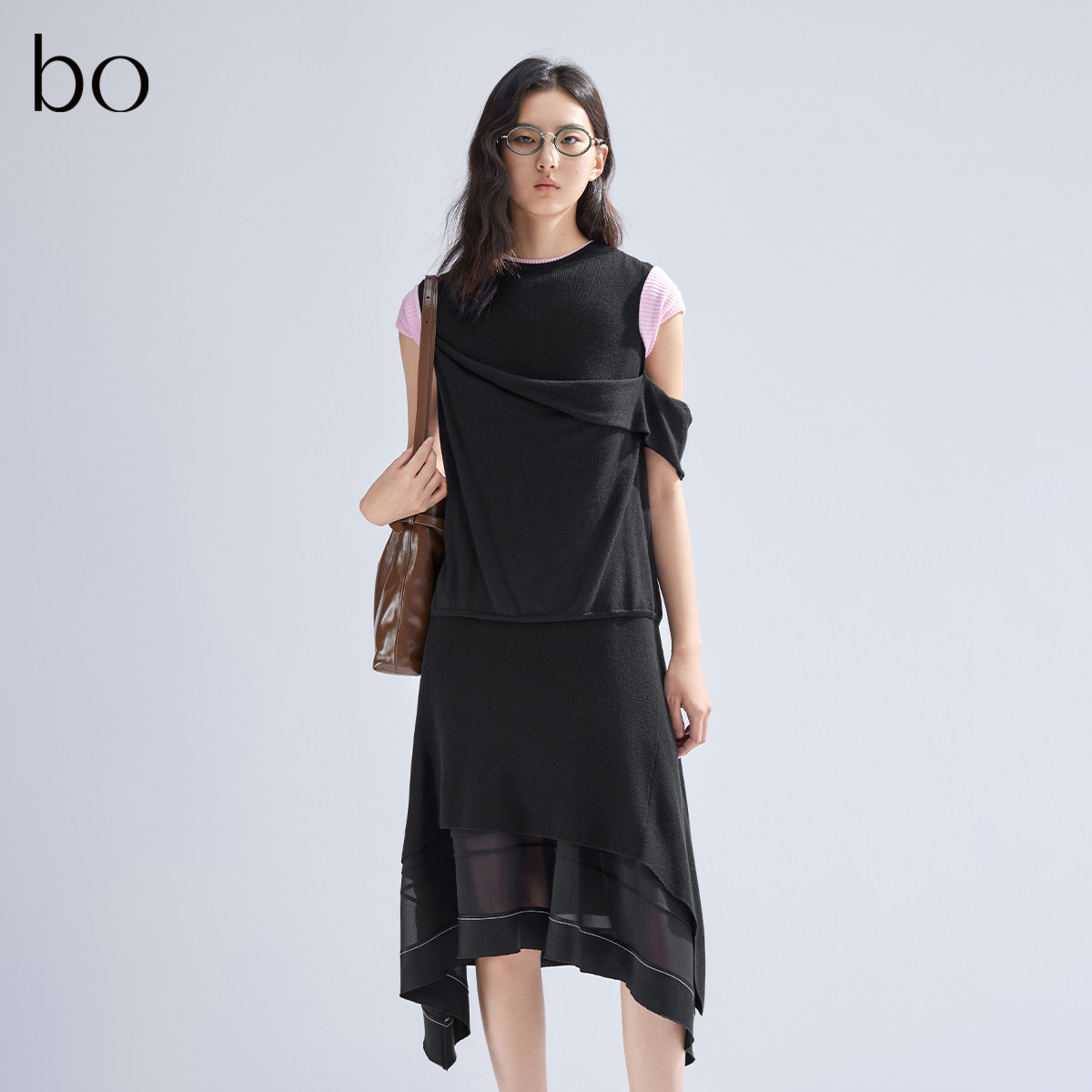 播黑标系列商场同款2024新款不规则假两件连衣裙BDR1LD2157