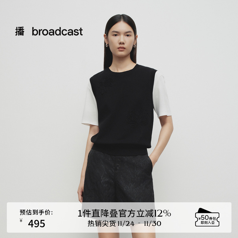 罗纹圆领，盘带刺绣