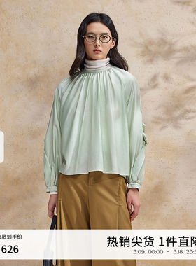 播圆领衬衫女商场同款2024夏季新款设计感文艺复古上衣BDR2HD1505
