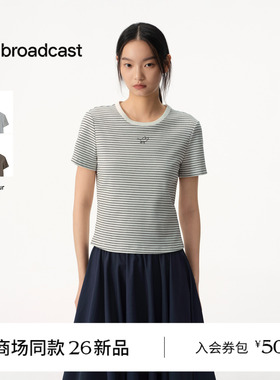 【商场同款】播26夏新品短款T恤女圆领条纹上衣BDT2YD1742