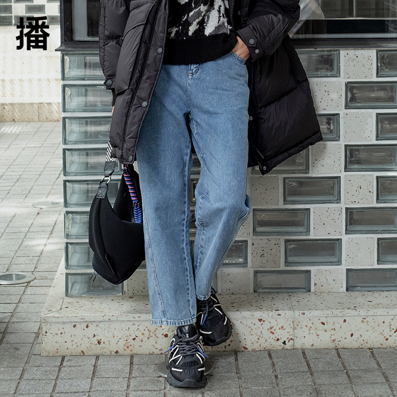 播夏冬新款水洗蓝色牛仔裤休闲萝卜裤系列女