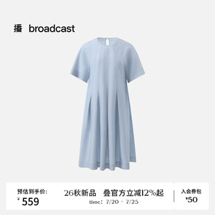 【强韧色织布】播26秋新品圆领收腰简约通勤短袖连衣裙DDT3LD1003