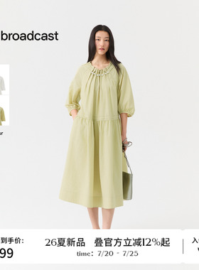 播26夏新品度假风宽松连衣裙女复古灯笼袖裙子DDT2LD5609