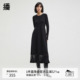 播黑色中长款 修身 打底针织连衣裙女冬高腰显瘦长裙DDR4LD5069
