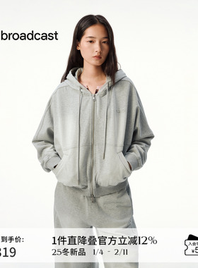 播简约连帽拉链卫衣女秋冬宽松运动风短外套DDS4VD5224