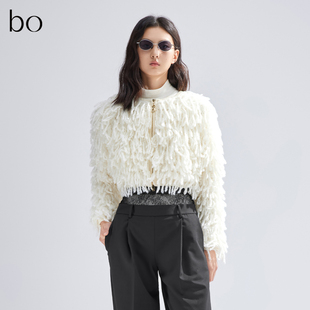 播黑标系列羊毛拉链针织开衫女商场同款流苏毛衣BDR1UD2107