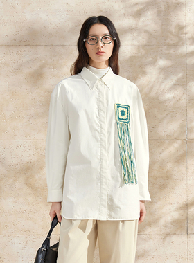 【新中式】播国风刺绣衬衫女商场同款2024春夏白色上衣BDR1CD0133