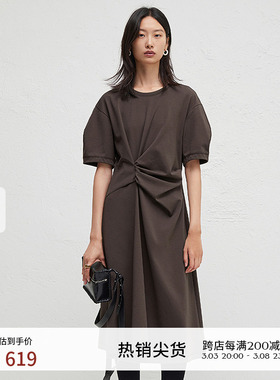 播商场同款圆领连衣裙女2024春秋收腰显瘦气质长裙BDR3LD1985