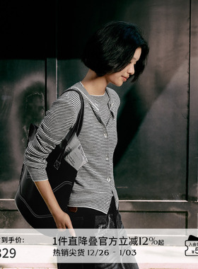 【100%羊毛】播商场同款24秋条纹圆领修身航海羊毛衫女BDR3UD1941