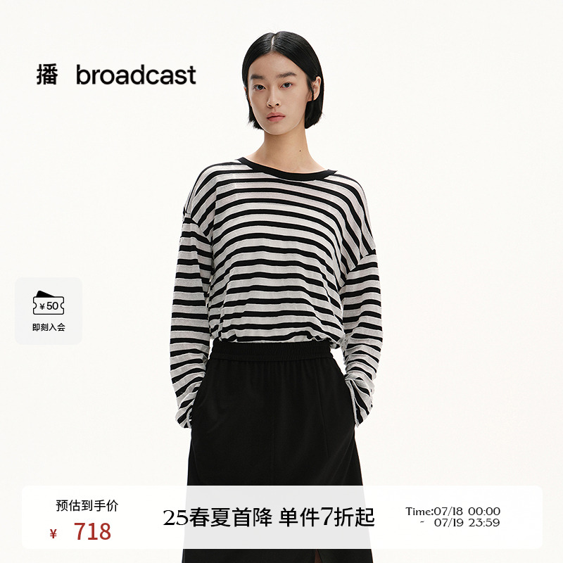 罗纹圆领，轻薄条纹