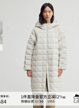 播连帽宽松长款羽绒服女冬季小方格绗缝保暖外套DDR4RD5126