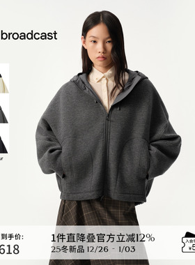 播商场同款灰色拉链毛呢外套女25秋冬新款短款上衣BDS4AD3124