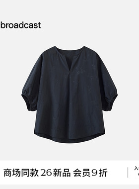 【商场同款】播26夏新品提花短袖衬衫女复古泡泡袖上衣BDT3HD3402