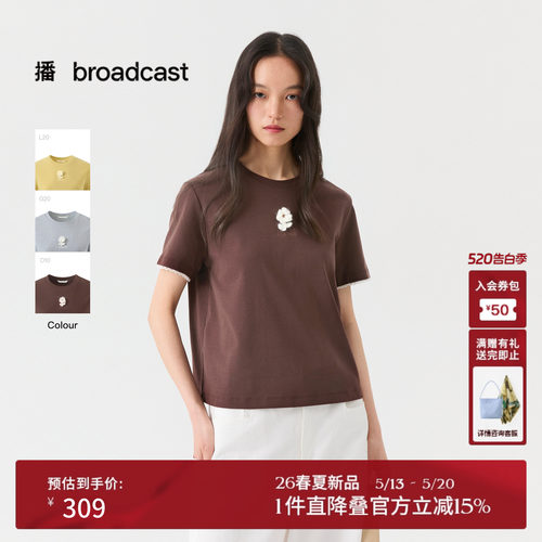 播休闲宽松夏日小花短袖T恤女26夏季新款圆领上衣女DDT2YD5652