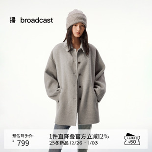 毛呢外套女冬季 播中长款 宽松气质外套DDS4WD5115 100%羊毛