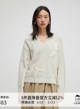 播商场同款镂空针织衫女24春秋温柔气质宽松毛衣BDR3SD1933